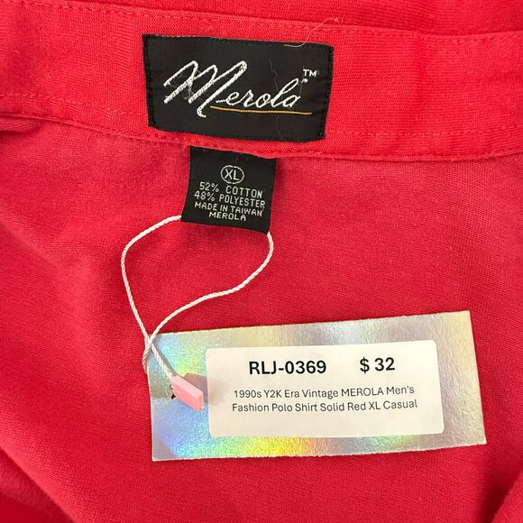 1990s Y2K Era Vintage MEROLA Men's Fashion Polo Shirt Solid Red - Picture 4 of 5